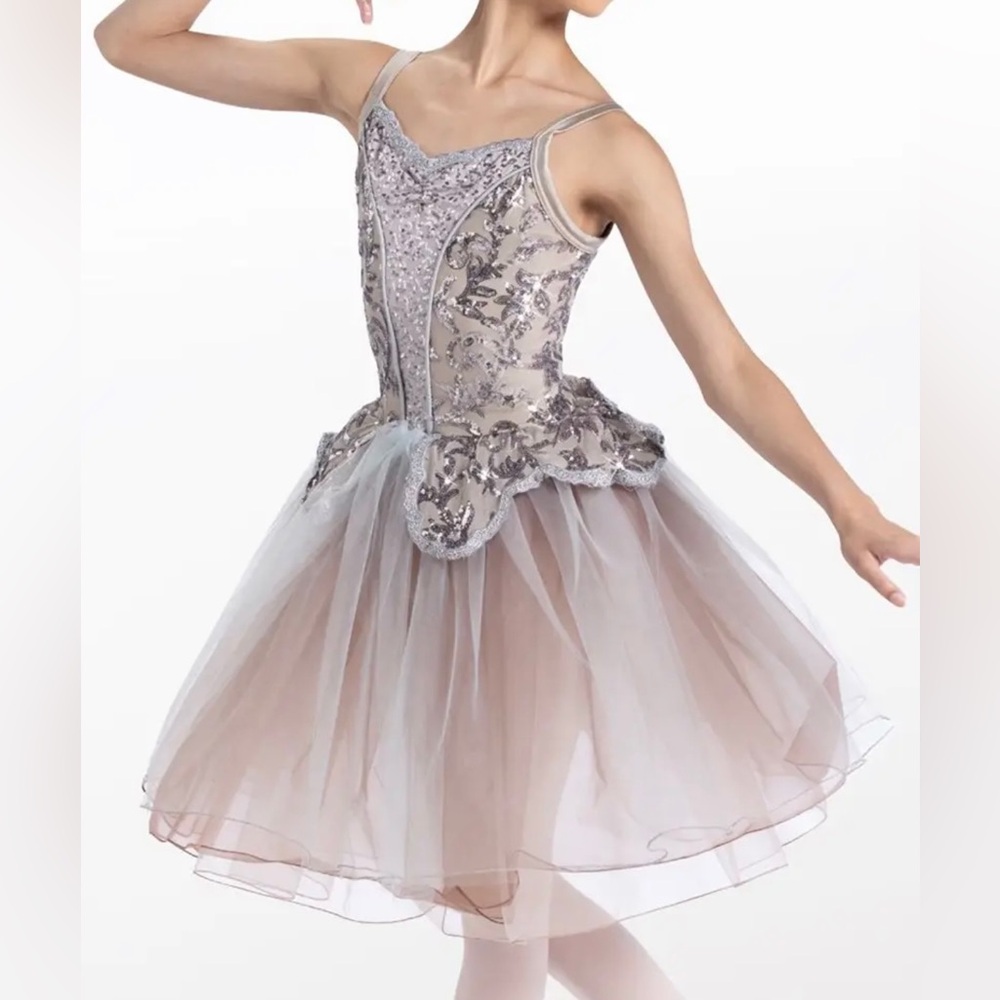 Weissman Grey Sequin Ballet Dance Costume